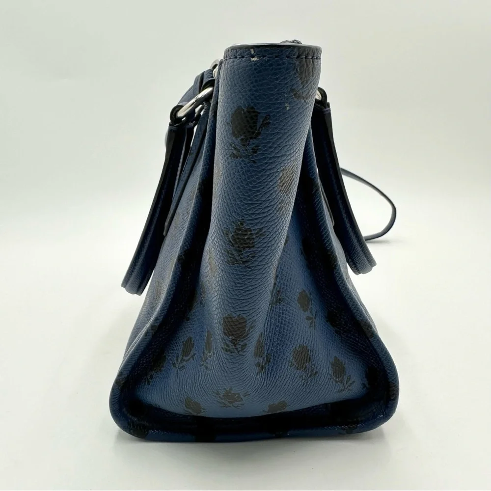 Coach Mini Crosby Carryall in Printed Crossgrain Leather 34774 Blue Black Flora - Picture 7 of 13
